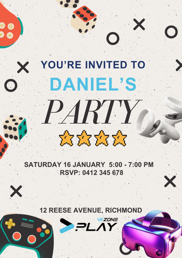 Gaming invitation sample for birthday for VR Zone Play
