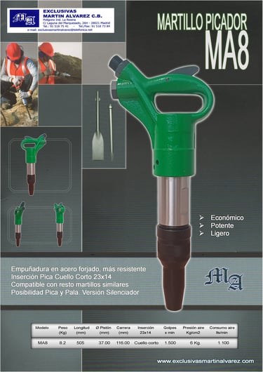 Martillo picador neumático MA8. M37B. T8000. PLC9. Topac. LA+. Toku. Ingersoll Rand. Atlas copco