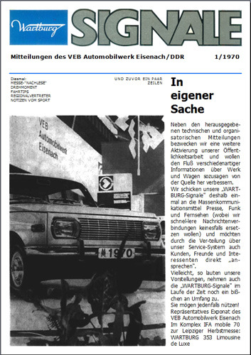 Titebild "Wartburg-Signale" 01 von 1970