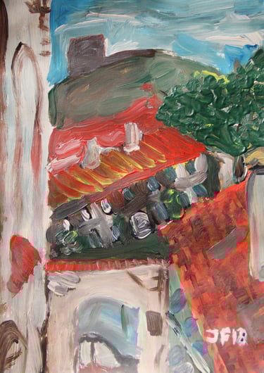 a painting of Vilnius and Gediminas' castle's tower
