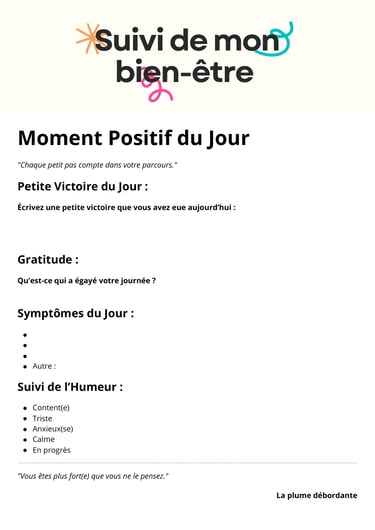 Aperçu exercice suivi de mon bien-être - Marie F auteure