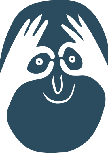 Ilustración de personaje con las manos formando unas gafas binoculares sobre los ojos