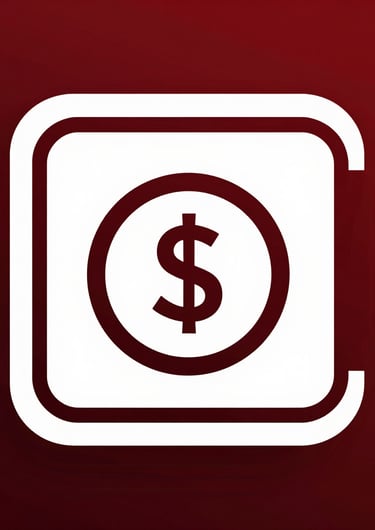 A white dollar sign currency icon inside a circle on a dark red background.