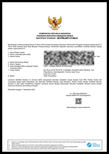 contoh sertifikat standar