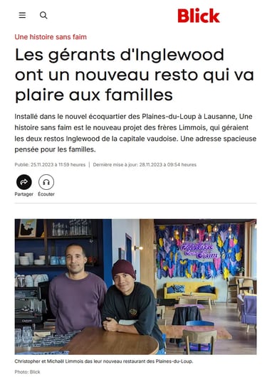 Article Blick sur le restaurant italien Histoire Sans Faim à Lausanne, ouvert par les frères Michael Et Christopher