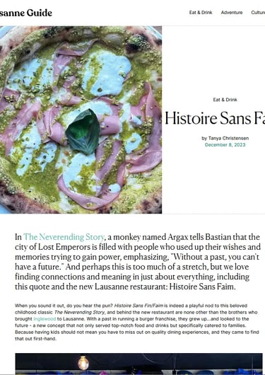 Article du Lausanne Guide sur le restaurant Histoire Sans Faim à Lausanne avec photo de pizza mortadella pistache