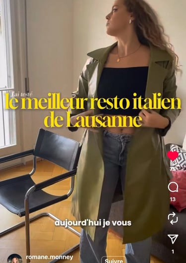 Réel Instagram Romane Monney - Restaurant italien Histoire Sans Faim Lausanne