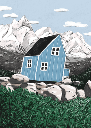 illustration of a blue greenland house
