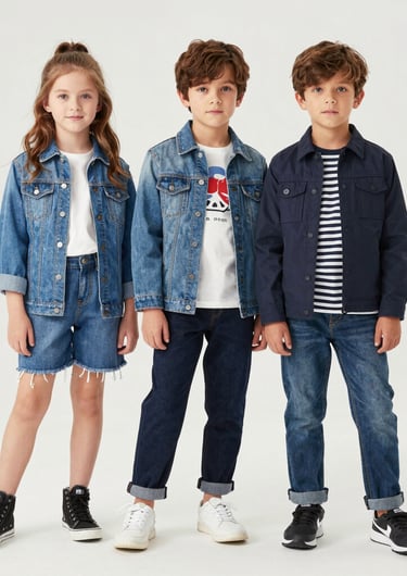 A vibrant display of colorful kids' clothing arranged in a playful setting.