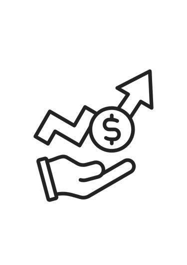 Line icon of a hand holding a dollar coin with an upward arrow showing financial growth.