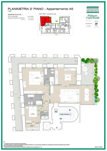 Planimetria del quadrilocale Appartamento A5 di Palazzo CorteVerdi a Cremona