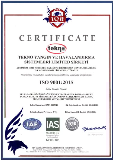 Tekno Yangın CERTIFICATE