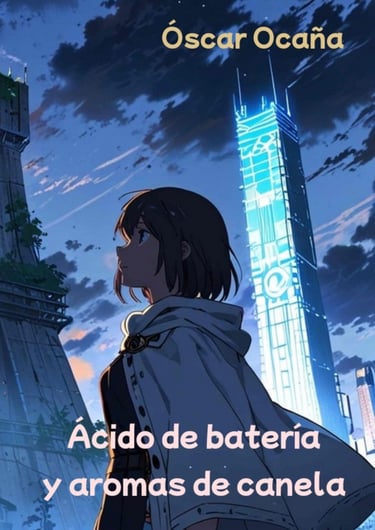 Portada de la novela de Ciencia Ficción 'Ácido de bateria y aromas de canela' de Óscar Ocaña Parrón