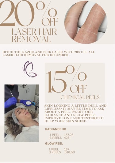 December skincare and laser treatment promotions at Ariana Esthetic Edmonton