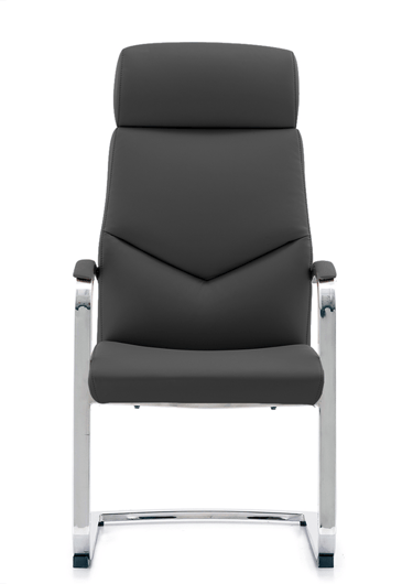 High-back black sled-base visitor chair with padded headrest