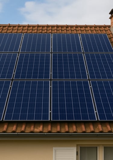 Panneaux solaires propres sur une toiture en tuiles marron