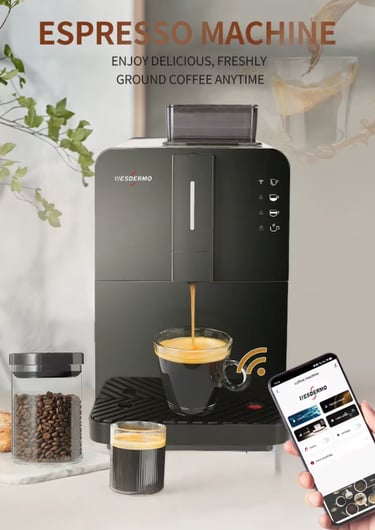 Automatic bean-to-cup coffee machine brewing fresh espresso