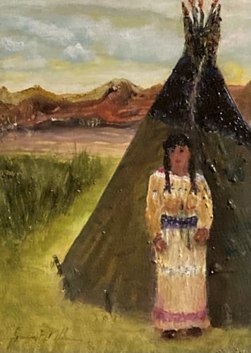a painting of a native american indian woman in a native american indian american indian american