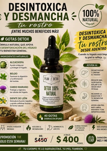 Natural liver detox supplement bottle with herbal ingredients like artichoke and milk thistle for skin health.