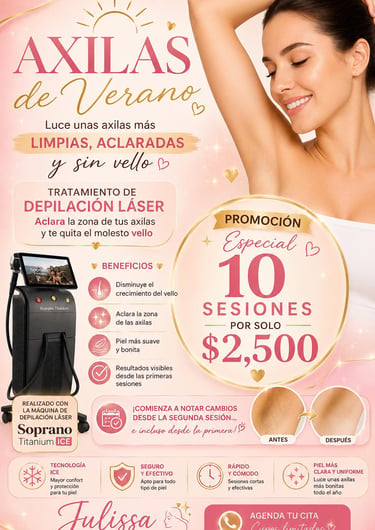 Promotional poster for Soprano Titanium ICE laser hair removal treatment for underarms with pricing and benefits.