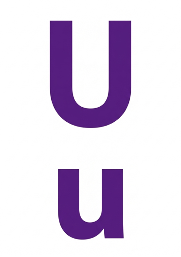 Uppercase and lowercase purple letter U on a white background for alphabet learning.