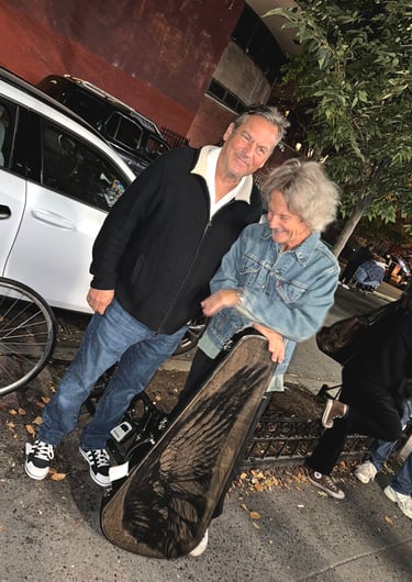 Rock legend, Billy Squier, his Tumbleweed Raven guitar, and me, in NYC.