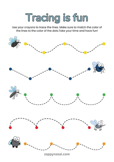 Pattern Paths Tracing worksheets bugs theme
