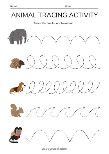 Pattern Paths Tracing worksheets animals theme