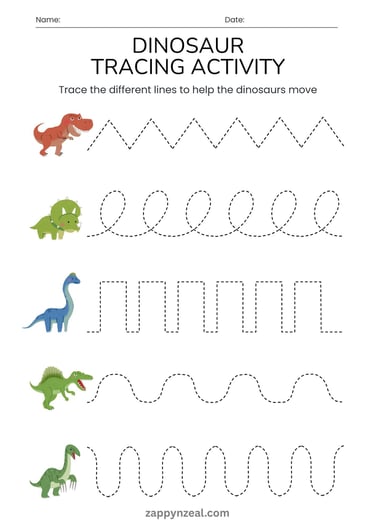 Pattern Paths Tracing worksheets dinosaur theme