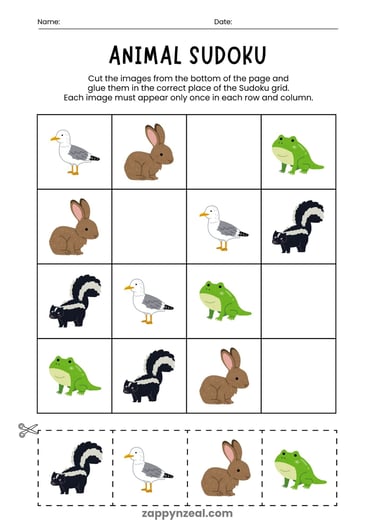 Animal picture Sudoku 1 zappynzeal.com