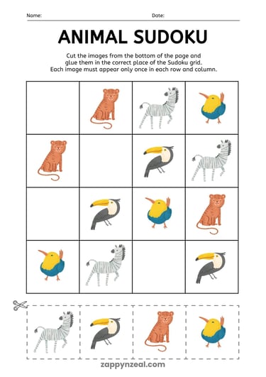 Animal Picture Sudoku zappynzeal.com