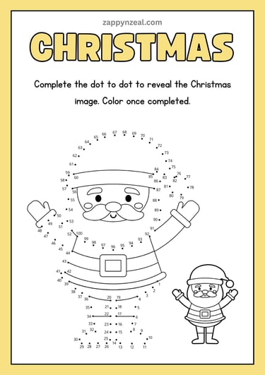 Dot to dot activity worksheets Christmas theme