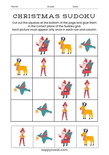 Christmas Sudoku Worksheet Printable zappynzeal.com