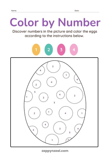 color by number worksheets printables Easter eggs