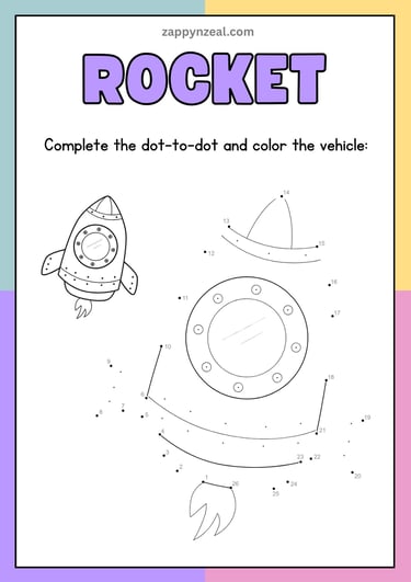 Dot to dot activity worksheets vehicles