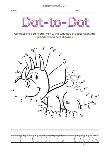 Dot to dot activity worksheets dinosaurs