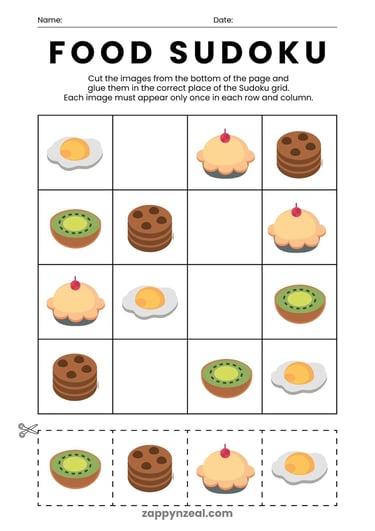 Food picture Sudoku Set Of Worksheets printable zappynzeal.com