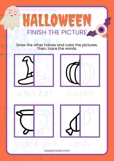 Complete the Picture worksheets printables Halloween theme