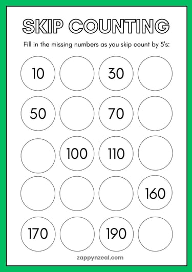 skip counting by 10s printable worksheets