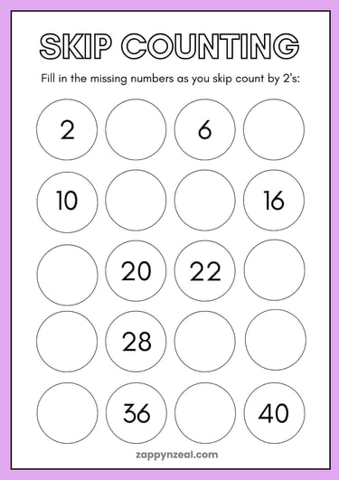 Skip counting by 2 printable worksheets for preschoolers zappynzeal.com