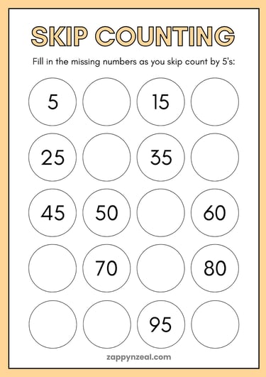 Skip counting by 5 printable worksheets for preschoolers zappynzeal.com