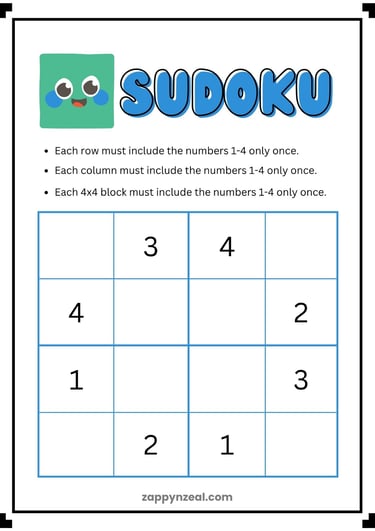 Beginner sudoku - numbers - printable worksheet