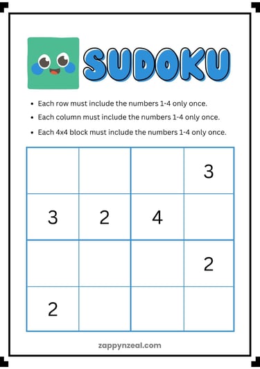 Number Sudoku Worksheet Set zappynzeal.com 1