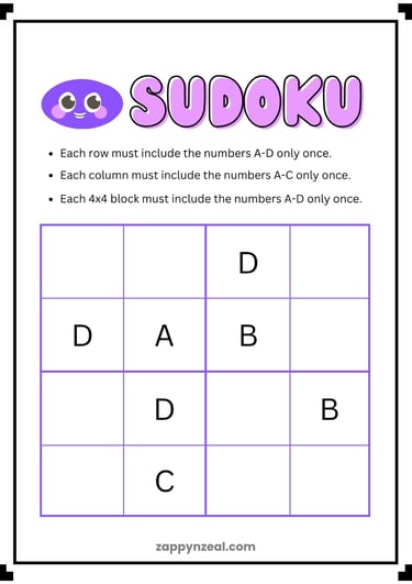 Alphabet Sudoku Worksheet Set zappynzeal.com 1