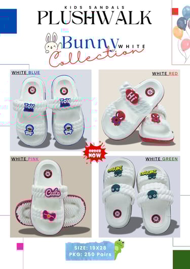 a bunch of white sandals for kids
