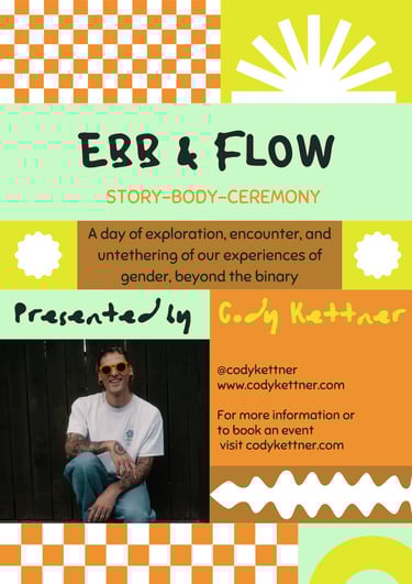 Flyer advertising Ebb & Flow with neon coloured patterns and contact information