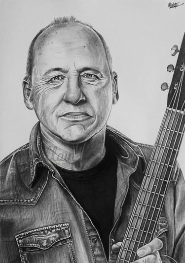 Portrait dessiné en noir et blanc de Mark Knopfler