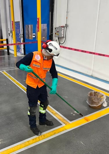 un hombre pintando unas líneas para delimitar un área