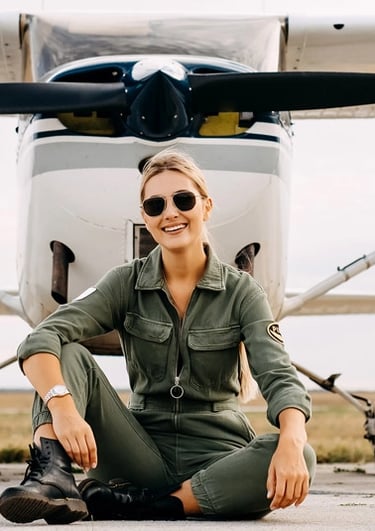 Private Pilot sitting before Plane