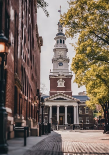 a clock tower in a city with a clock tower